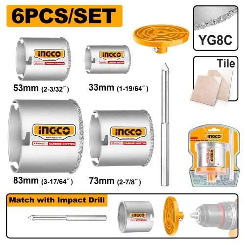 Ingco 6 Pcs Carbide gritted hole saw set HSB4061