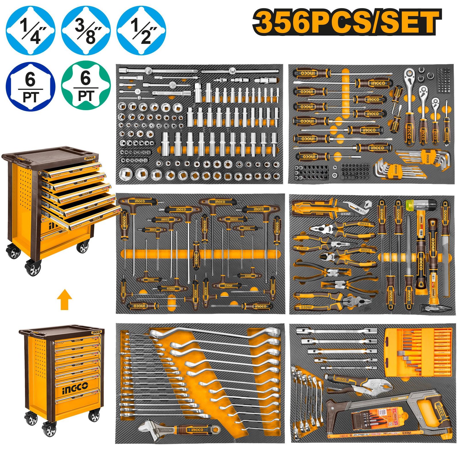 Ingco 356 Pcs tool chest set HTCS273561