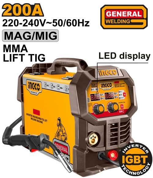 Ingco Inverter MAG/MIG/MMA/TIG Lift welding machine ING-MGT20058