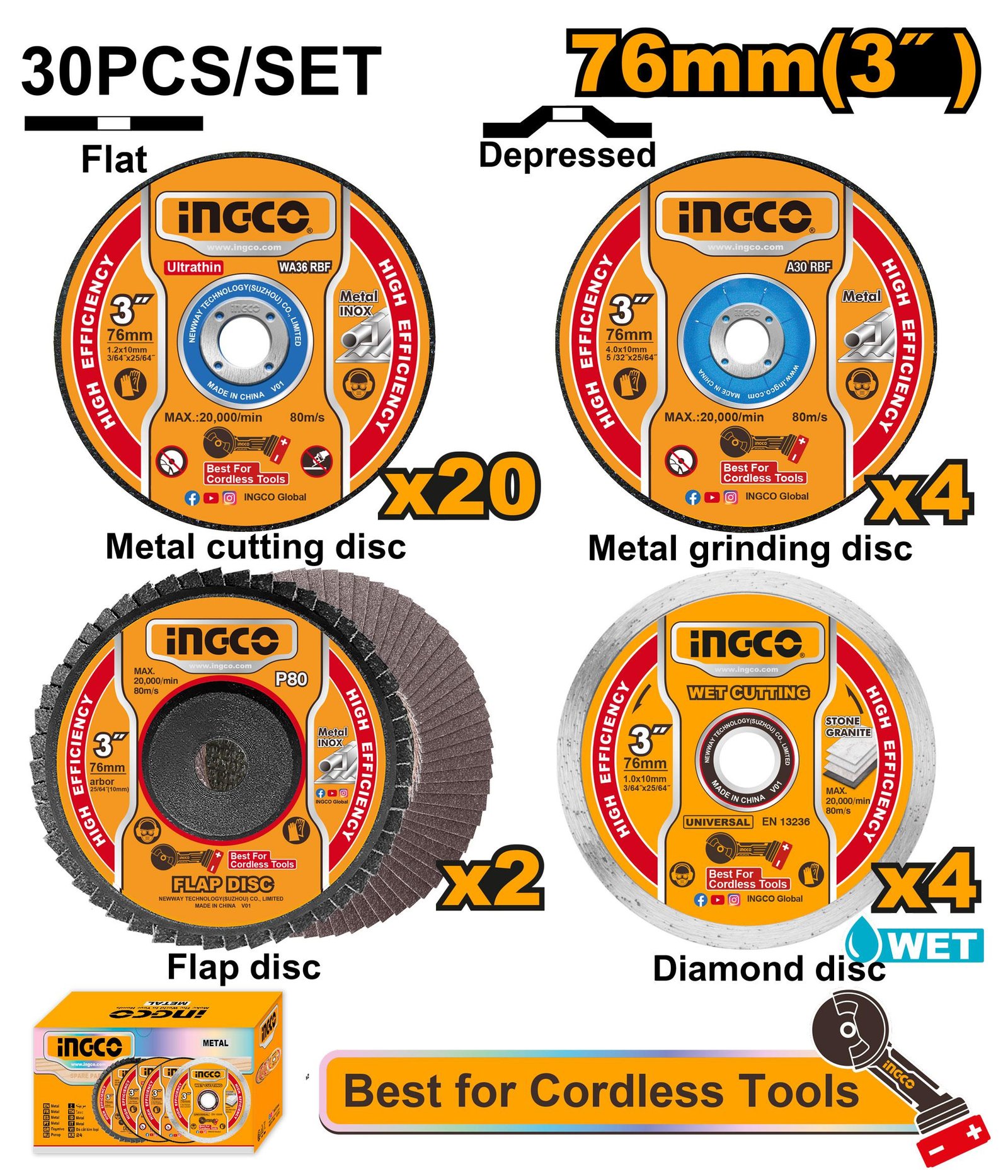 Ingco Cutting and grinding disc set MCD07630