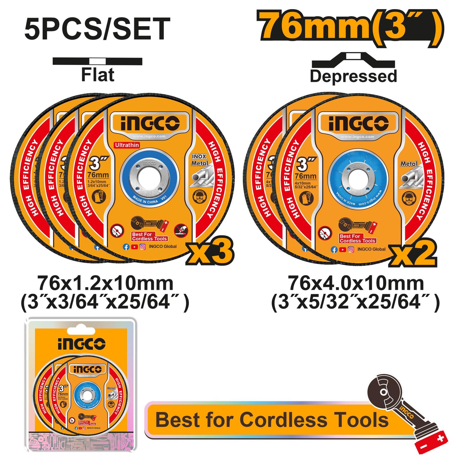 Ingco 5 Pcs Abrasive metal cutting and grinding disc set MCD303768