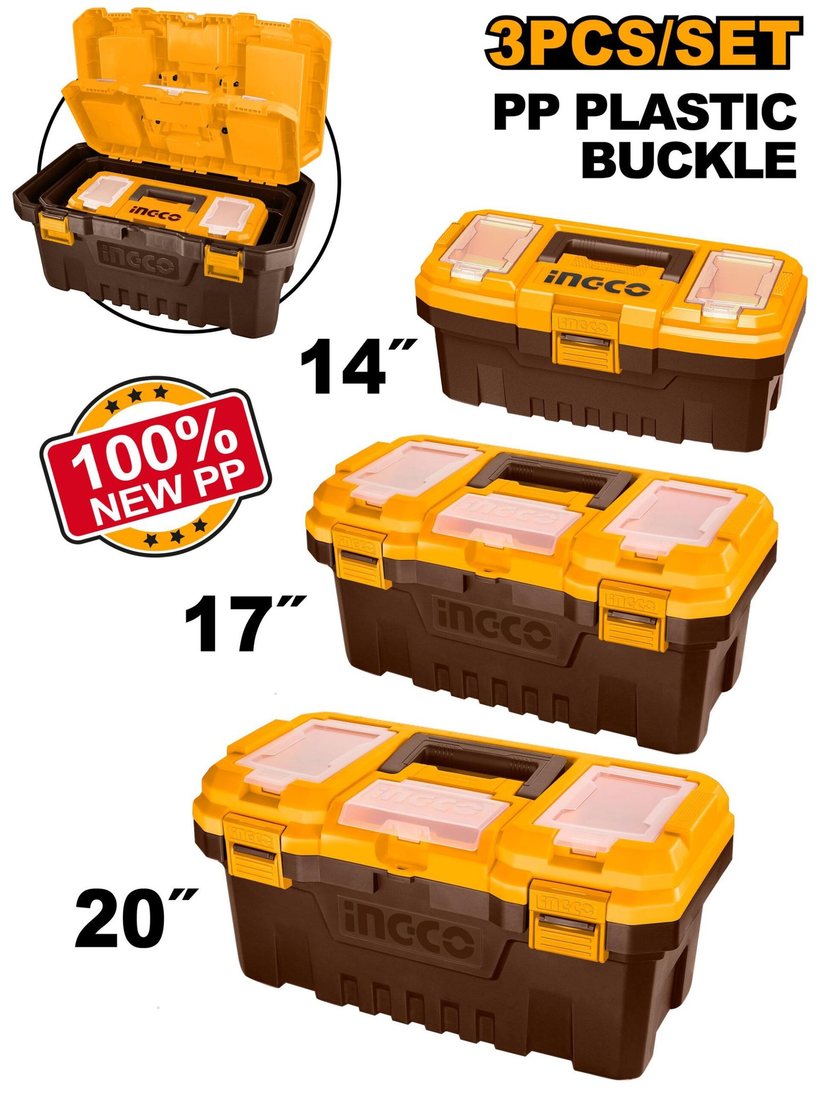 PBXK0301.jpg Ingco 3 Pcs Plastic tool boxes set PBXK0301 - Image 1