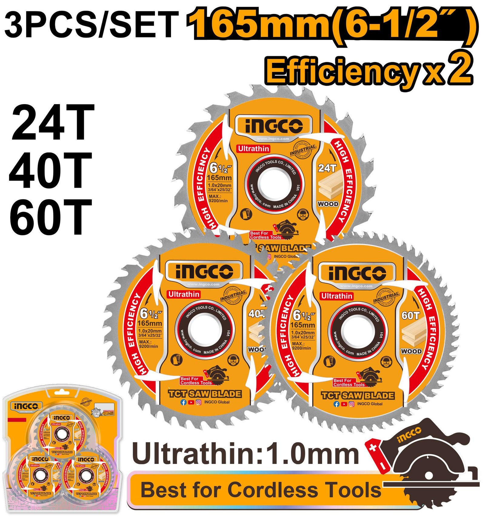 Ingco Ultra-thin TCT saw blade set TSB16503