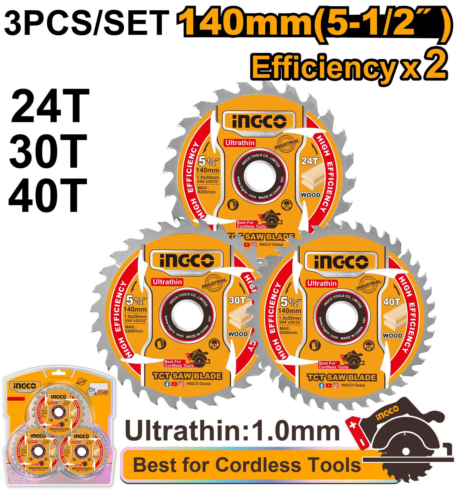 Ingco Ultra-thin TCT saw blade set TSB4003