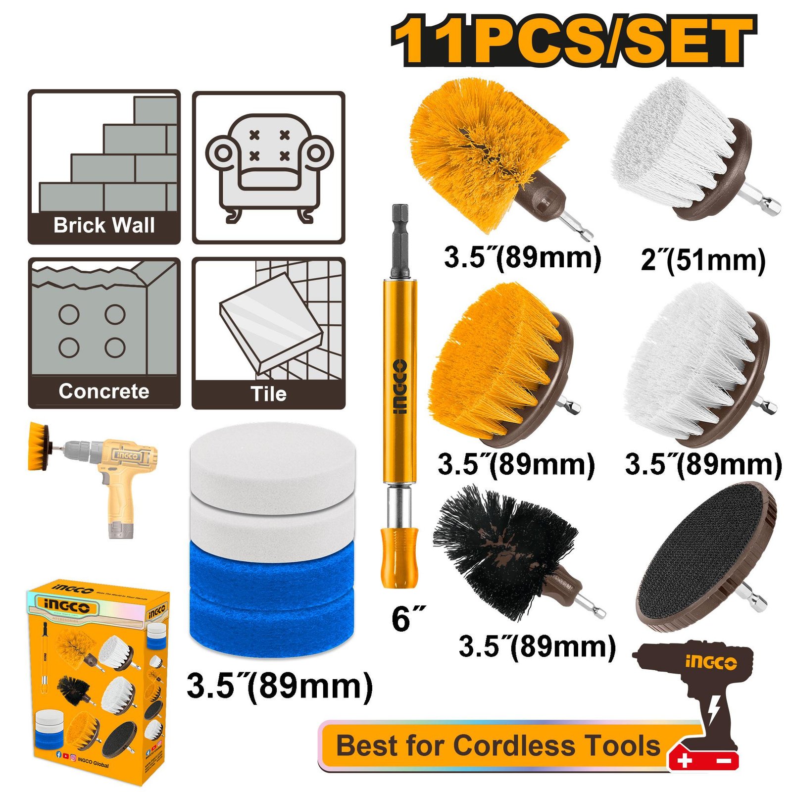 Ingco 11 Pcs Cleaning brush set WCB1101