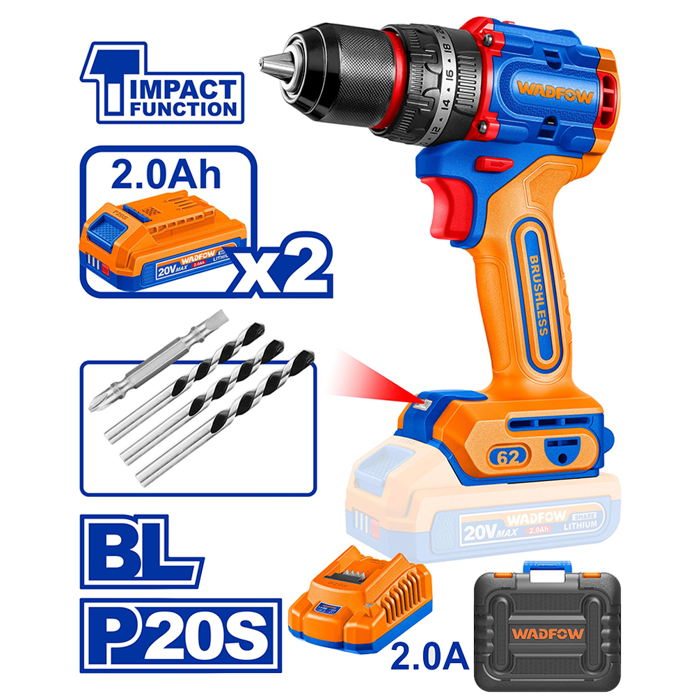 Wadfow Compact Brushless Cordless Impact Drill WCDP7281