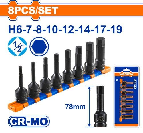 Wadfow 8 Pcs 1/2"Dr. Impact hex bit socket set WMS3408