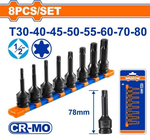 Wadfow 8 Pcs 1/2"Dr. Impact torx bit socket set WMS4408
